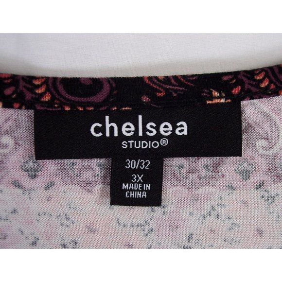 NEW Chelsea Studio Babydoll Tunic Top 30/32 3X Mixed Print Patchwork Mauve Wine - Picture 11 of 13
